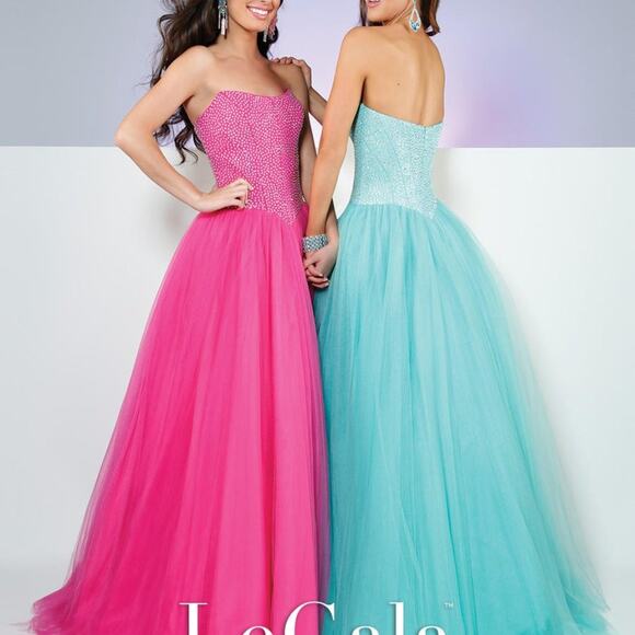 NWOT Le Gala by Mon Cheri Hot Pink Rhinestone Ball Gown, Sz 12 - Picture 1 of 13